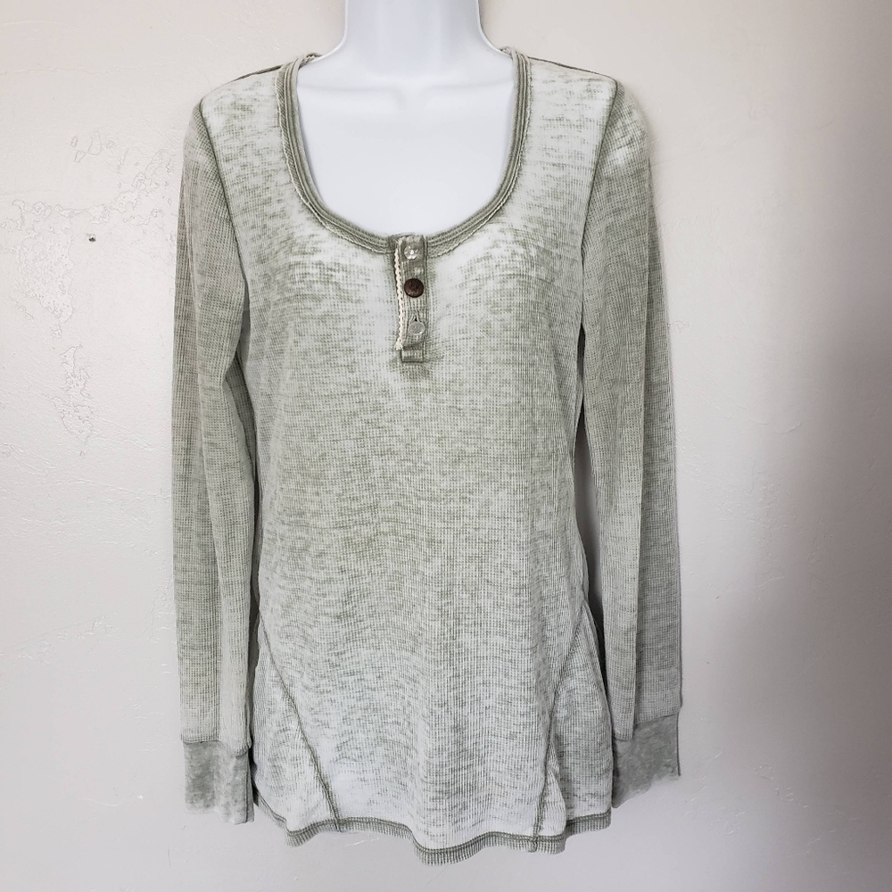 Lost Medium Green White Long Sleeve Henley Top Shirt Eclectic Buttons Lightweigh
